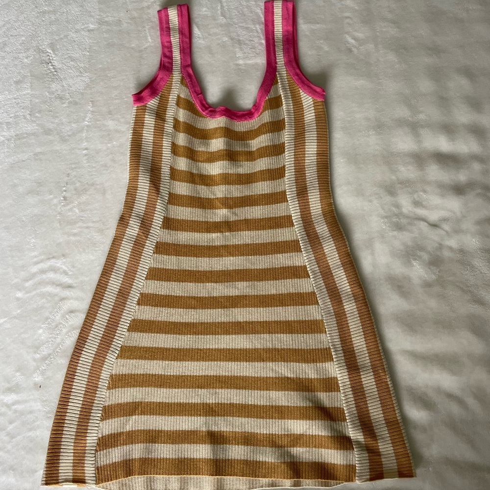 Striped Knit Mini Dress with Pink Trim - Picture 6 of 12